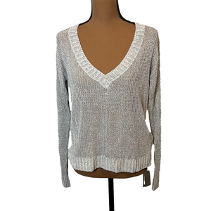 Eleventy Sweater Open Knit V- Neck  Color Stone Size Small New With Tags